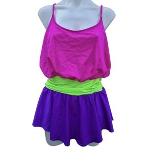 Retro Vintage Neon 70's/80's Swimsuit   Size L Made In U.S.A. Roller Girl